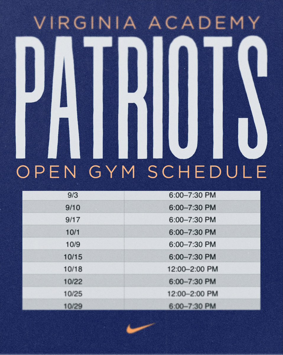 Va Academy’s fall open gym and workout schedule! Coaches, come check us out, we have players that fit all levels