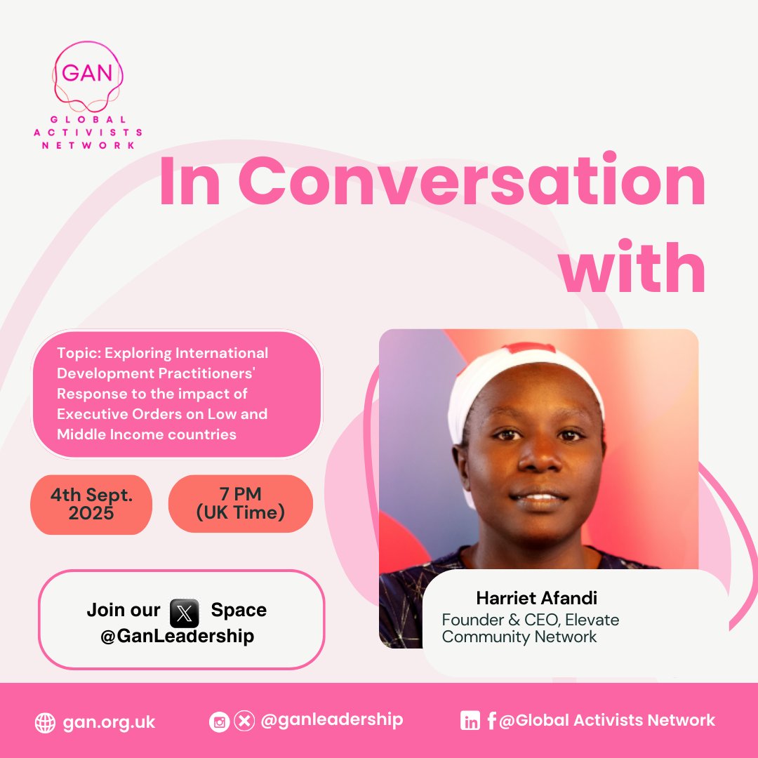 GanLeadership's tweet image. How do international development practitioners respond when executive orders shift realities in low &amp;amp; middle-income countries?

This Thursday, Harriet Afandi joins us on X Spaces to unpack the impact, challenges &amp;amp; opportunities.

Stay tuned!

#DevelopmentMatters #TwitterSpaces