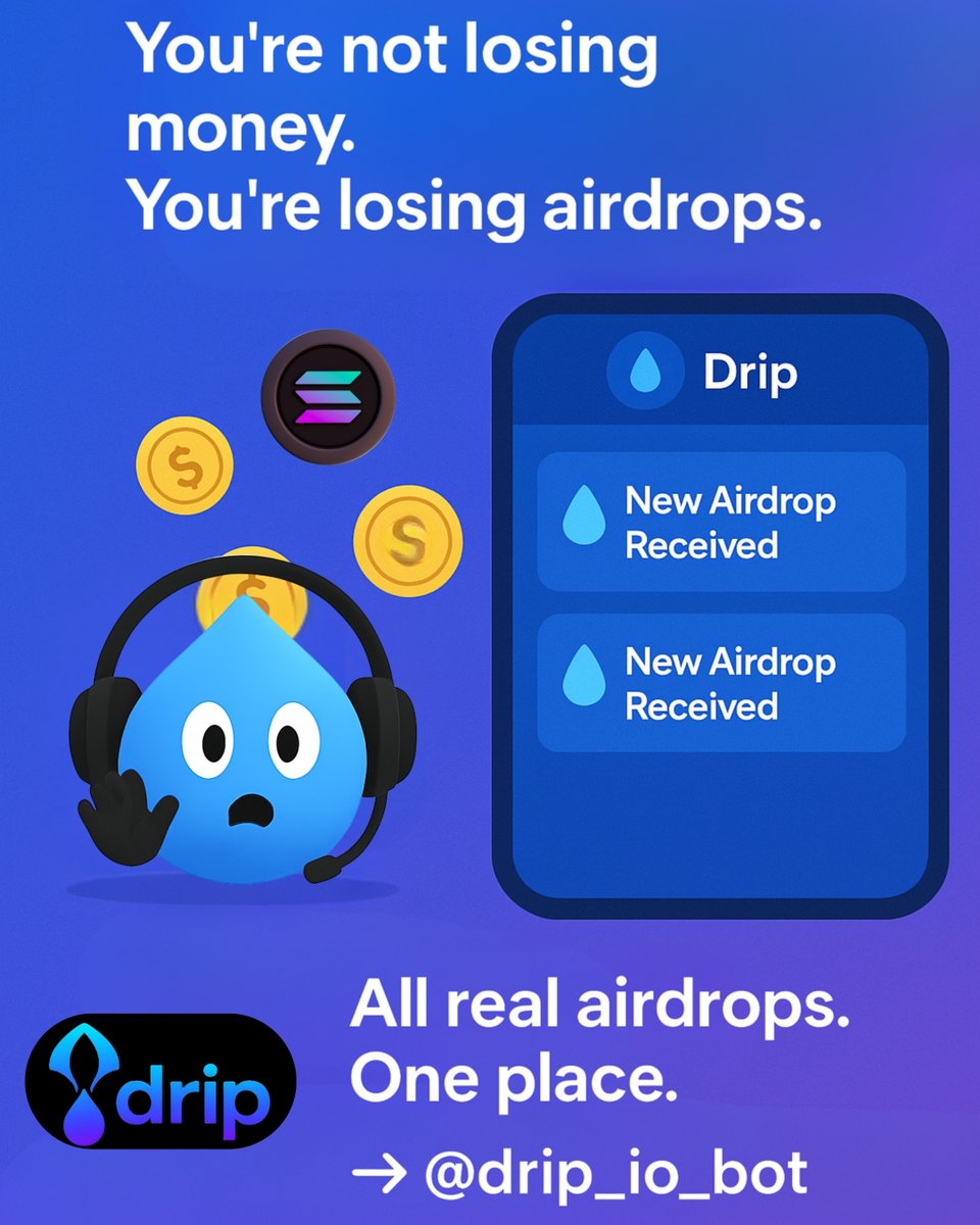 dripair_'s tweet photo. You’re not losing money.
You’re losing airdrops — and that’s worse. 💧

Every real drop.
One place.
Zero rugs. 🚀

👉https://t.co/0lXzJ7CxOw 
🌐https://t.co/GaHG0tmc2R

#Solana #Airdrops #Crypto #Web3 #DeFi https://t.co/qDp7ij6qgL