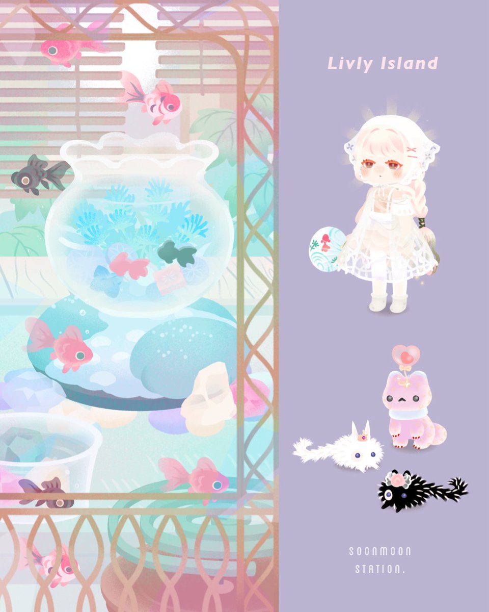 私の残りGPを見て心配(🥹)して
かえちが金魚ガチャアイテムを
たくさん送ってくれた（ ;  ; ）🎁

もらったアイテムだけで
かわいいアイランド作れたよ🎀

9月入ったけどまだ夏気分でいれる~🫧

<a href="/kaede_uzura/">kaede🍏🫧</a> ありがと...🫶

#リヴリー　#リヴリーレイアウト