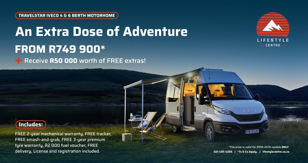 GetawayMagazine's tweet photo. AD | Your adventure starts at Lifestyle Centre! 

Enquire now: https://t.co/KFMm5G6Ifr.

#LifestyleCentreSA #MotorhomeLife #GetawayDeals #OffGridTravel #4x4SouthAfrica https://t.co/zn1X2yN92N