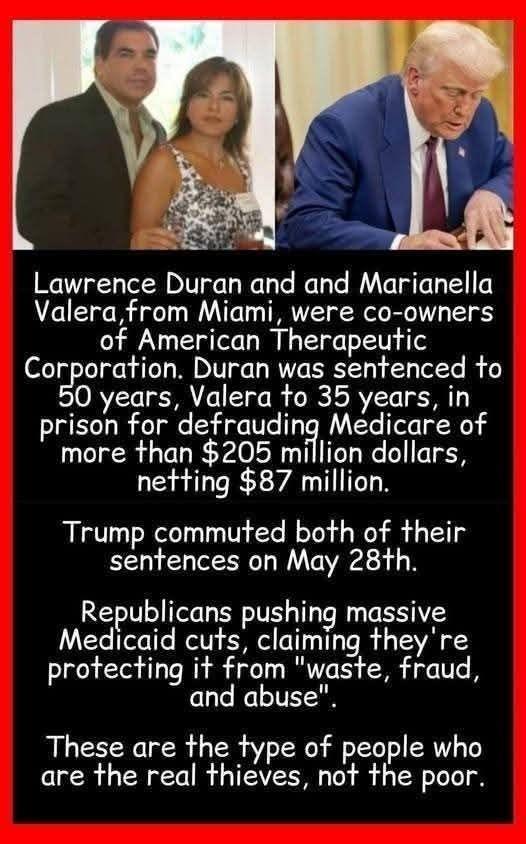 @DoomsdaysCW (@doomsdayscw) on Twitter photo So, it's okay for #Trump's friends to swindle #Medicare and then get off scot-free. But heaven forbid you're poor and need Medicare- tough shit!
#MAGA #MAHA #Winning (If you're a crook!) #LawrenceDuran #MarianellaValera #Fraud So, it's okay for #Trump's friends to swindle #Medicare and then get off scot-free. But heaven forbid you're poor and need Medicare- tough shit!
#MAGA #MAHA #Winning (If you're a crook!) #LawrenceDuran #MarianellaValera #Fraud