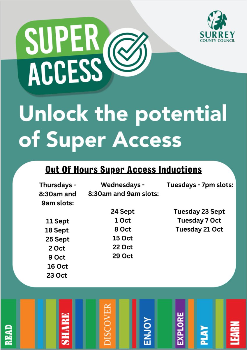 CamberleyLib's tweet photo. Surrey Libraries are installing new technology which provides longer and more convenient opening times for residents.
We will be holding additional out of hours Super Access Inductions.
To book your induction https://t.co/Dx4AbW7ASM
@SurreyLibraries #SuperAccess https://t.co/rrQxSIa3Tj