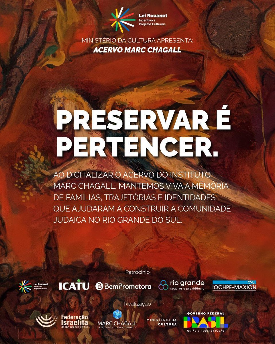 Cada documento no Instituto Marc Chagall é uma história de família e identidade.

Ao digitalizar o acervo, a FIRS convida a comunidade judaica gaúcha a preservar sua memória coletiva e garantir continuidade às futuras gerações.

#MemóriaJudaica #FIRS #MarcChagall