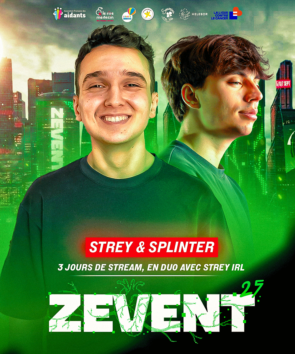 Streyito's tweet photo. 🚨 La duo Splinter/Strey réunie pour le ZEVENT 2025 en IRL 🚨

Au programme : duoQ, multigaming, soirée IRL avec invités...

5-6-7 Septembre dès 16h sur nos chaînes Twitch, trop hâte https://t.co/Kl2VSvmqgF