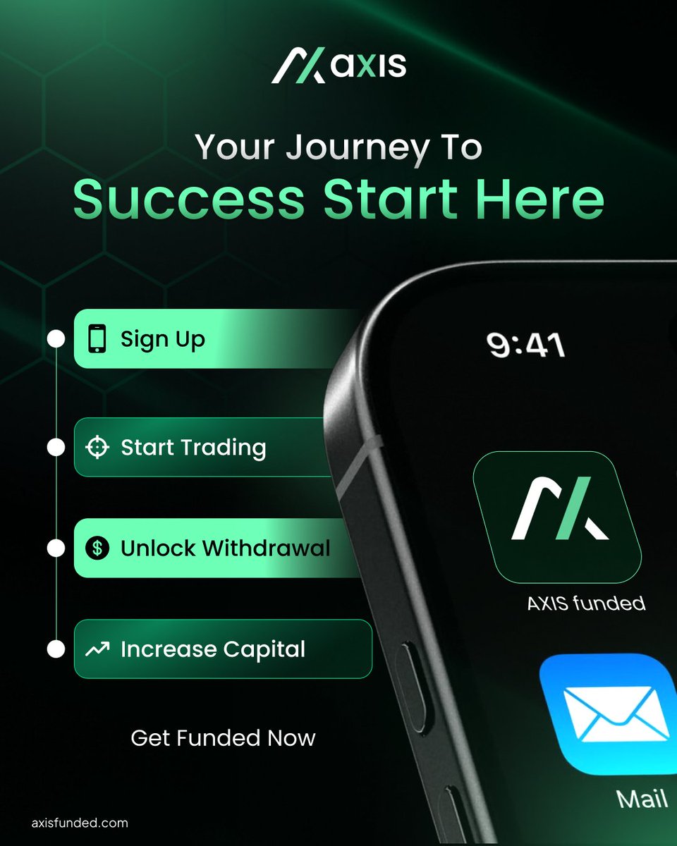AxisFunded's tweet image. 🚀 Your journey to becoming a funded trader starts here:

1️⃣ Sign Up
2️⃣ Start Trading
3️⃣ Unlock Withdrawals
4️⃣ Increase Capital

Simple. Transparent. Trader-focused.
Ready to scale up to $500K funding?

⚡ Start today at axisfunded.com
#AxisFunded #PropFirm #ForexTrading…
