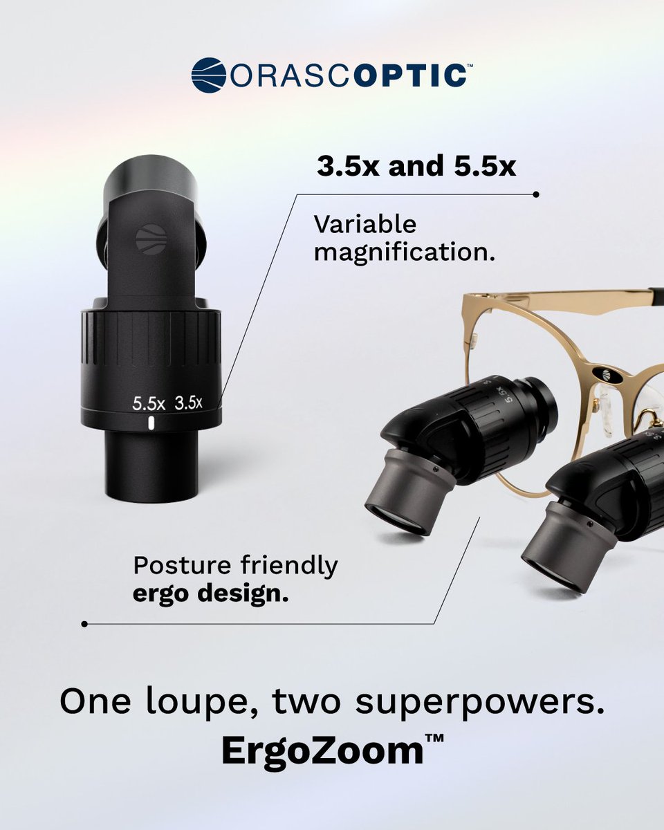 ErgoZoom™ provides the precision, adjustable magnification and ergonomic support you need to make a full day a great day.

Click here to learn more: orascoptic.com/en-us/ergozoom…
.
.
.
#dentalloupes #ergozoom #dentalcommunity #surgicalloupes #healthcareinnovation