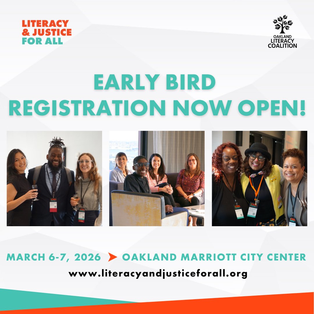 OaklandReads's tweet image. Early Bird Registration is Open! - mailchi.mp/oaklandliterac…
#literacyandjusticeforall #lj4all