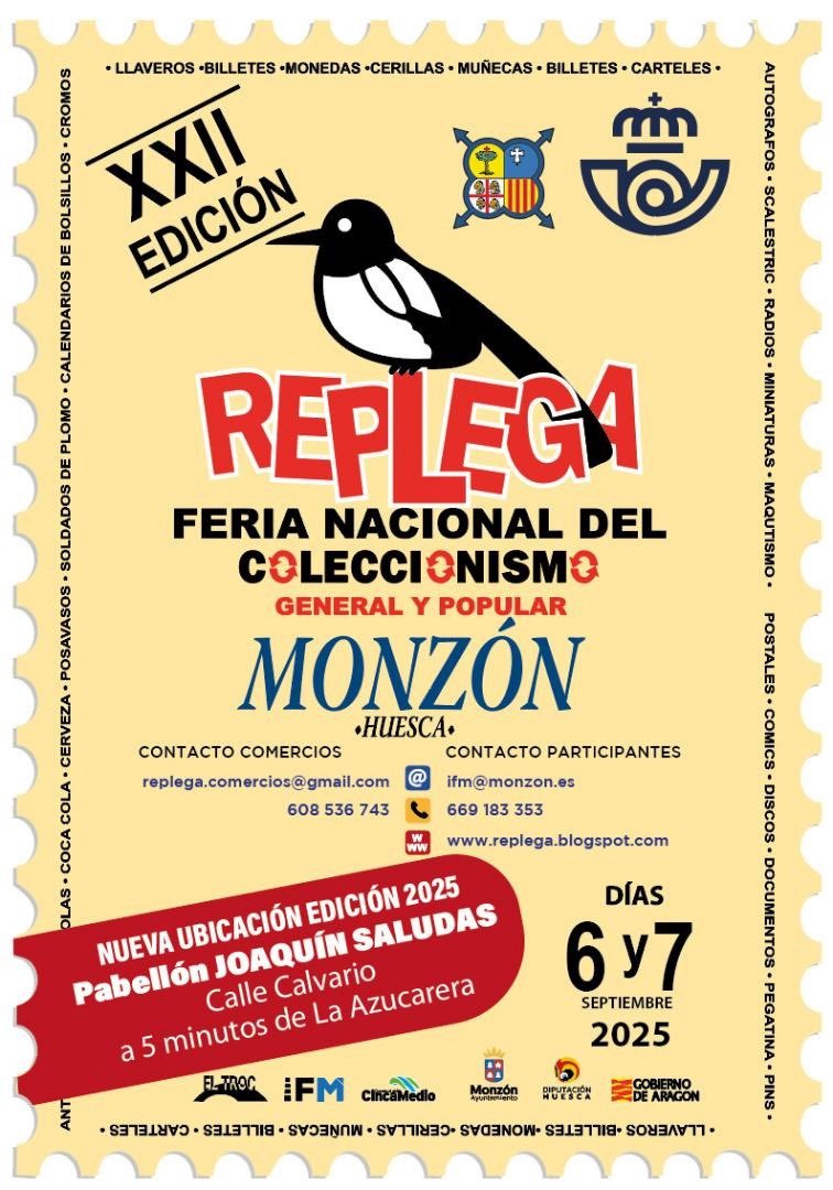 ToySSpain's tweet photo. Este año volvemos después de años sin participar a Replega - Feria del coleccionismo en Monzón
6-7 de Septiembre
Horarios Feria: sábado de 10 a 14 horas y de 16 a 21 horas
Domingo de 10 a 15 horas.
15º ENCUENTRO INTERNACIONAL
DE COLECCIONISTAS DE PINS
FERIA DEL DISCO https://t.co/g5K3hycWt8