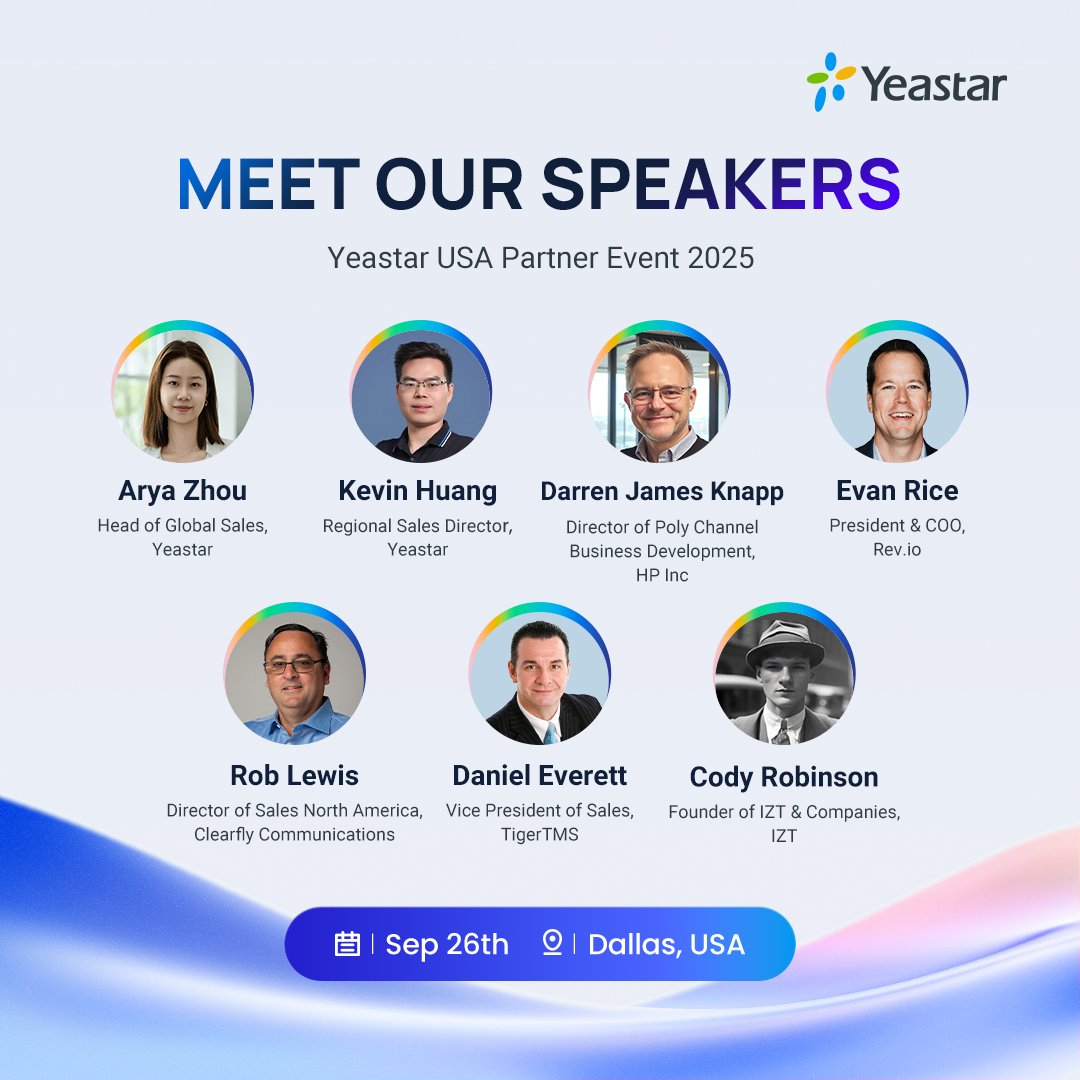 Welcome our Technology Partners — <a href="/HP/">HP</a>, <a href="/rev_io_hq/">Rev.io</a>, @Clearfly, @TigerTMS and <a href="/izttech/">IZT TECH</a>  — at Yeastar USA Partner Event 2025 in Dallas on Sep 26, sharing practical insights on the future of UC!  ✨
Register here : hubs.ly/Q03GqwjQ0
#Yeastar  #UnifiedCommunication