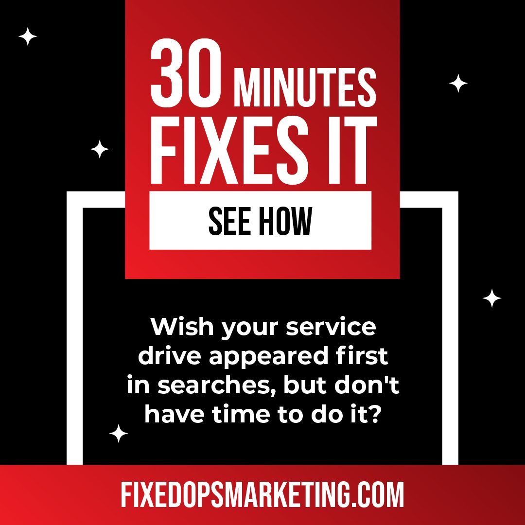 Wish your service department appeared on the top of search results, but don't have time to get 'er done? Fix it in less time than it takes to squeegee your windows! #NOEXCUSES

buff.ly/zmdwotM

#fixedops