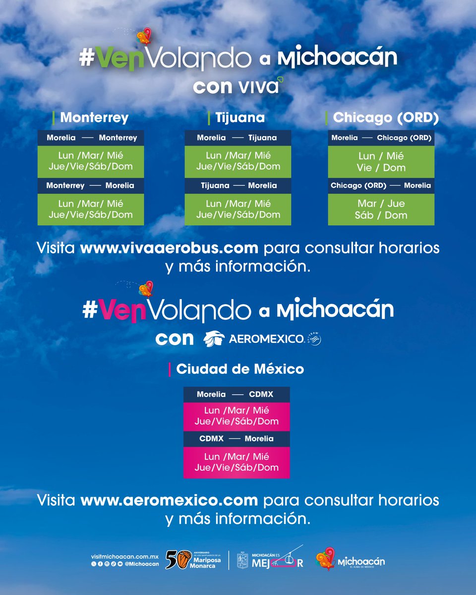 Michoacan's tweet photo. 🌍🛬 ¡Michoacán está más cerca de ti!
Vuela directo y descubre por qué somos #elAlmadeMéxico
#VenVolando a #Michoacán https://t.co/RleJ9ASlSK