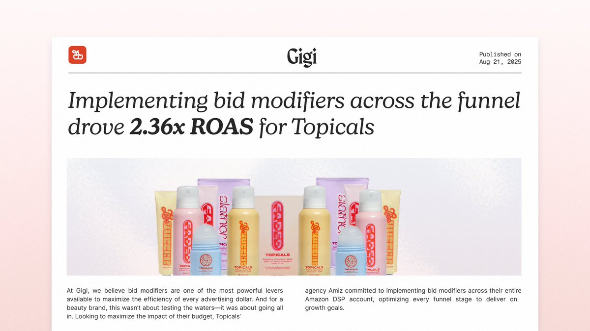 More and more agencies are leaning into bid modifiers to drive efficiency and growth ✨

As one of our agencies, Amiz put bid modifiers into action for <a href="/topicals/">TOPICALS</a>, driving a 2.36× lift in ROAS.

Topicals’ challenge? Maximize the impact of every ad dollar in a highly competitive