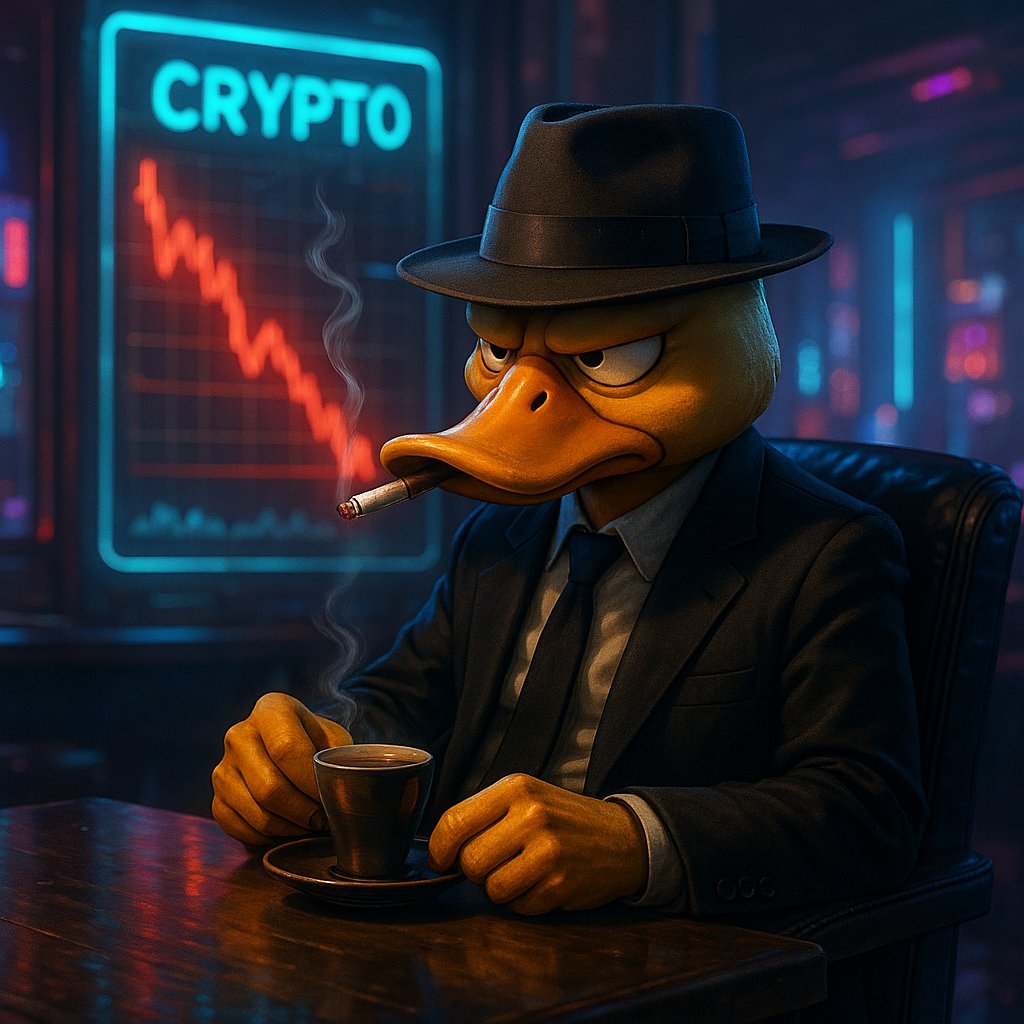 DonaldQuackco's tweet photo. "Charts bleeding red? 📉
Bulls cry, bears laugh… but the Duck just orders another espresso. 🚬🦆
#QuackyMafia #CryptoDuck"
#CryptoMarket #Bullrun2025 #BitcoinAsia2025 https://t.co/bHipq9usIj