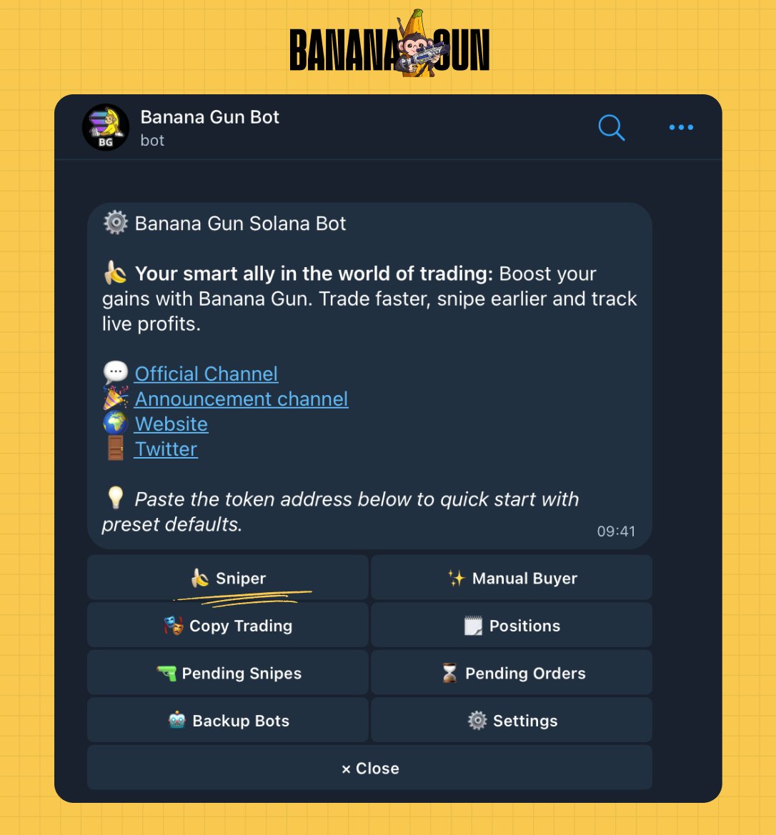 bananagun's tweet image. Banana Gun is f̶a̶s̶t̶ fastest.

Get earlier entries, move quicker, and track profits live, all with Banana Gun’s Solana trading bot on Telegram.

Built for speed 🍌