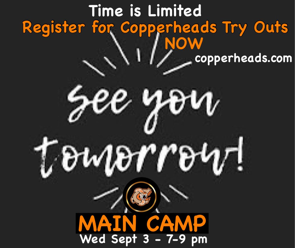 Tomorrow it all starts over at the Snake Pit with our Session One of Main Camp taking place at 7 pm

For those players not registered you still have time - check out all the info on our web site tryout link