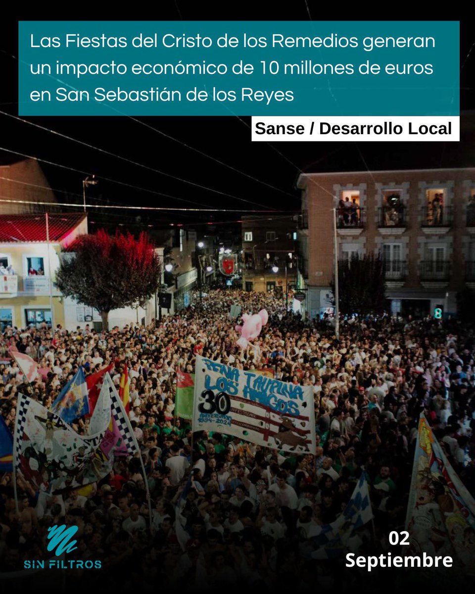 🔷 Las Fiestas del Cristo de los Remedios generan un impacto económico de 10 millones de euros en San Sebastián de los Reyes

📣 Con cerca de 900.000 asistentes, una ocupación hotelera casi al 100% y un incremento del 30% en hostelería y alimentación.

#NoSomos2S #LaVozArgentina