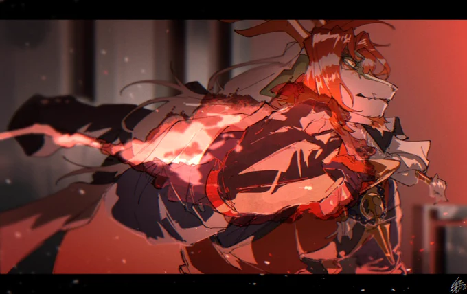 「邪魔だ。グレイ」 早く手刀の赤霄を見たいです。 #アークナイツ版深夜の真剣お絵かき60分一本勝負