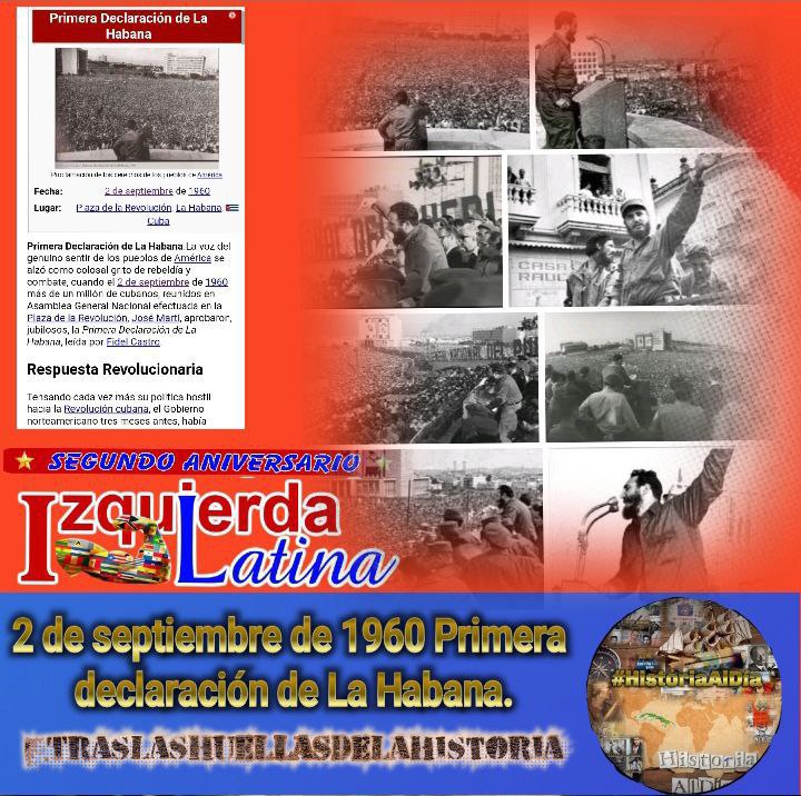 📆 65 aniversario de la Primera Declaración de La Habana,  encabezados por el líder histórico, Fidel Castro
👉Proclamó, el deber de cada pueblo a la solidaridad con todos los pueblos oprimidos, colonizados, explotados o agredidos, sea cual fuere el lugar del🌍.
#HistoriaAlDía