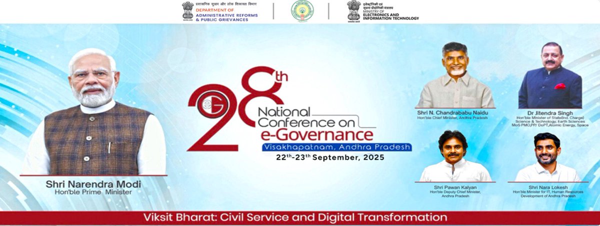 🚨 Another Big Event in #Vizag this September!
🌐 #NCeGov Summit 2025

Leaders, innovators &amp; policymakers coming together to shape India’s digital future.

📍 Visakhapatnam — the city of destiny is turning into a hub for national &amp; global summits! ✨

#Vizag #AndhraPradesh