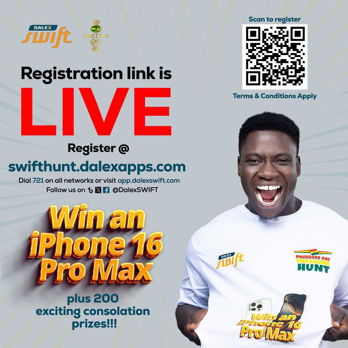 Ella_Agyekum's tweet image. It’s Founders’ Day Month!
Let’s celebrate the spirit of Ghana and everything that makes us proud Ghanaians. ✨

🎥 Share your Ghana pride in a short video and inspire the community!

👉 Register now: swifthunt.dalexapps.com

#DalexSWIFT #FoundersDay #TreasureHunt