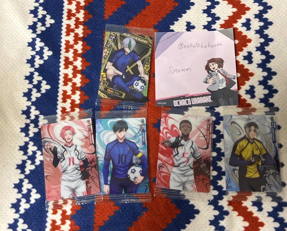 ブルーロック ウエハース5 ブルロ【交換】

【求】今弾SR・N蜂楽 千切

【譲】SR 乙夜
N 凛 閃堂 蛇来 我牙丸

難波・天王寺(日により大阪)手渡し&gt;郵送にて