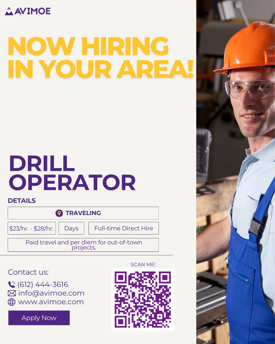 avimoe_wc's tweet image. 🚨 NOW HIRING: Drill Operators – Traveling Crews Nationwide!
💰 $23–$28/hr + OT
💵 Paid Travel + Per Diem
📍 Full-Time | Career Growth
Join Avimoe’s expanding telecom/fiber crews. Year-round work + travel perks!
👉 Apply: avimoe.com/jobs
#DrillOperator #TravelJobs