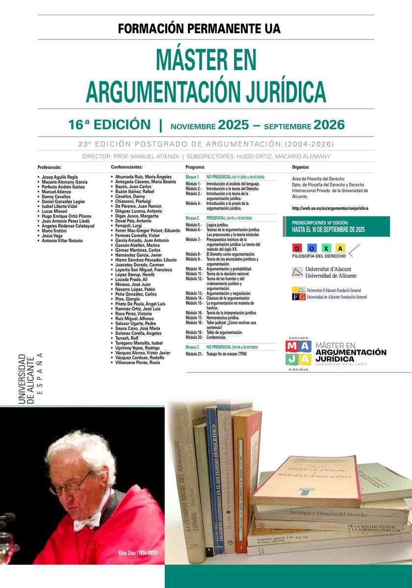 Compartimos el cartel de la XVI edición de nuestro máster (2025 - 2026), dedicado este año al profesor Elías Díaz: