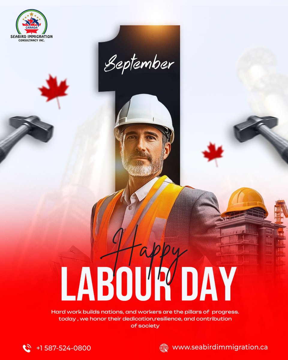 seabirdcanada's tweet image. Hard work shapes nations, and today we celebrate the strength, resilience, and dedication of workers everywhere. 💪🍁
Happy Labour Day from Seabird Immigration!

📞 +1 587-524-0800
🌐 seabirdimmigration.ca

#LabourDay #HappyLabourDay #CanadaLabourDay #CelebrateWorkers