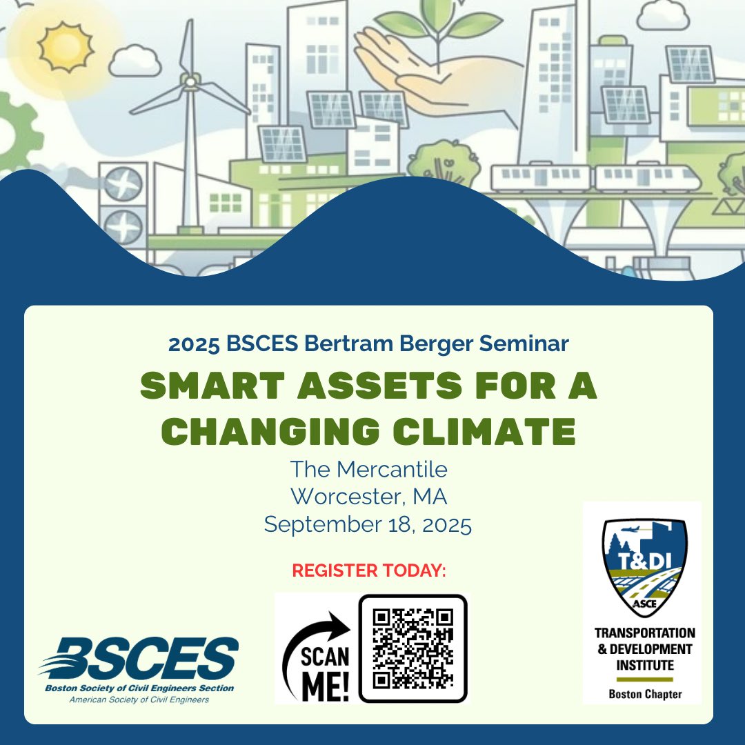Join us for the 2025 Bertram Berger Seminar: Smart Assets for a Changing Climate 🌎

🗓️ Sept 18 | 📍 Boston, MA
 🎤 Featuring Monica Tibbits-Nutt + expert panels from MassDOT, Massport, DCR, &amp; more.

🔗 Register: members.bsces.org/eventcalendar/…