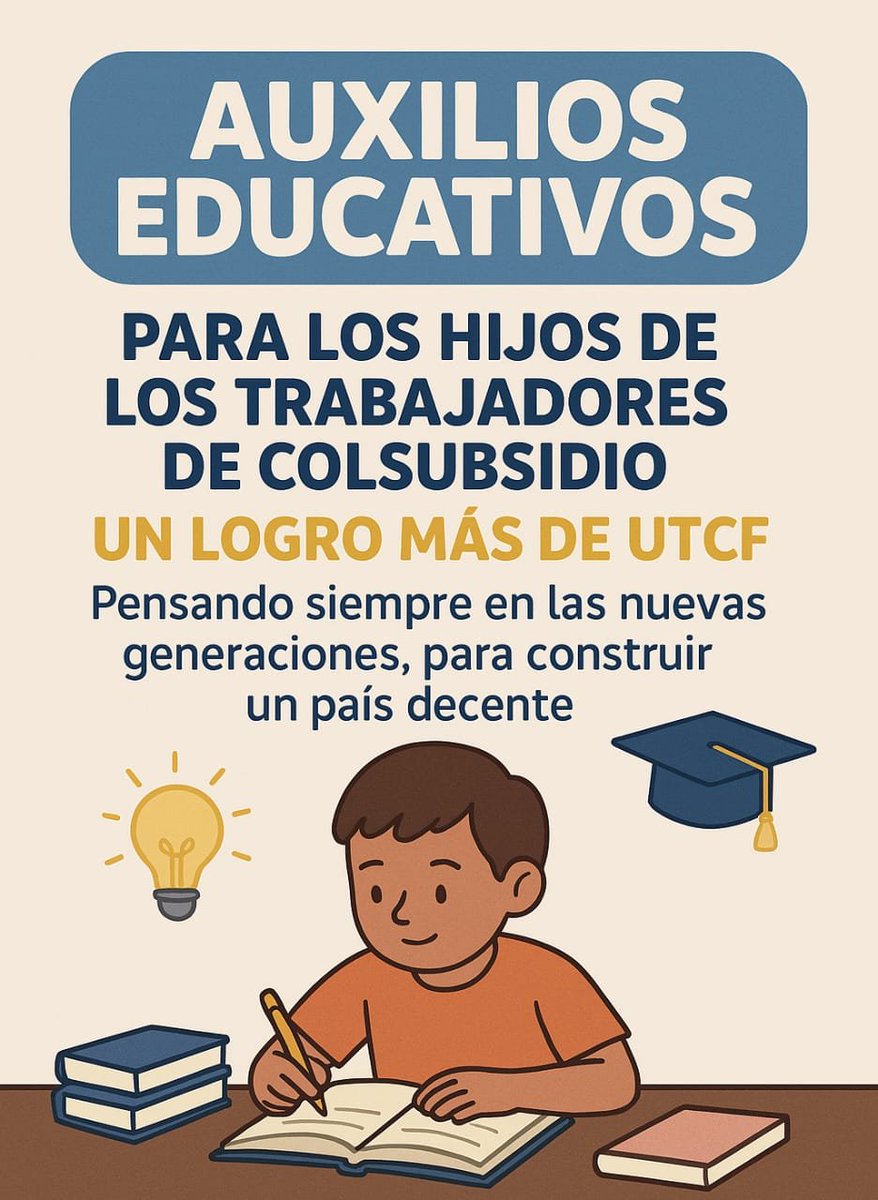 En el segundo semestre, únicamente los hijos de los trabajadores en Colsubsidio afiliados a UTCF, tendrán auxilios educativos para carreras técnicas, tecnológicas y universitarias. 

Un logro más de UTCF, el sindicato de los trabajadores de las Cajas de Compensación Familiar.