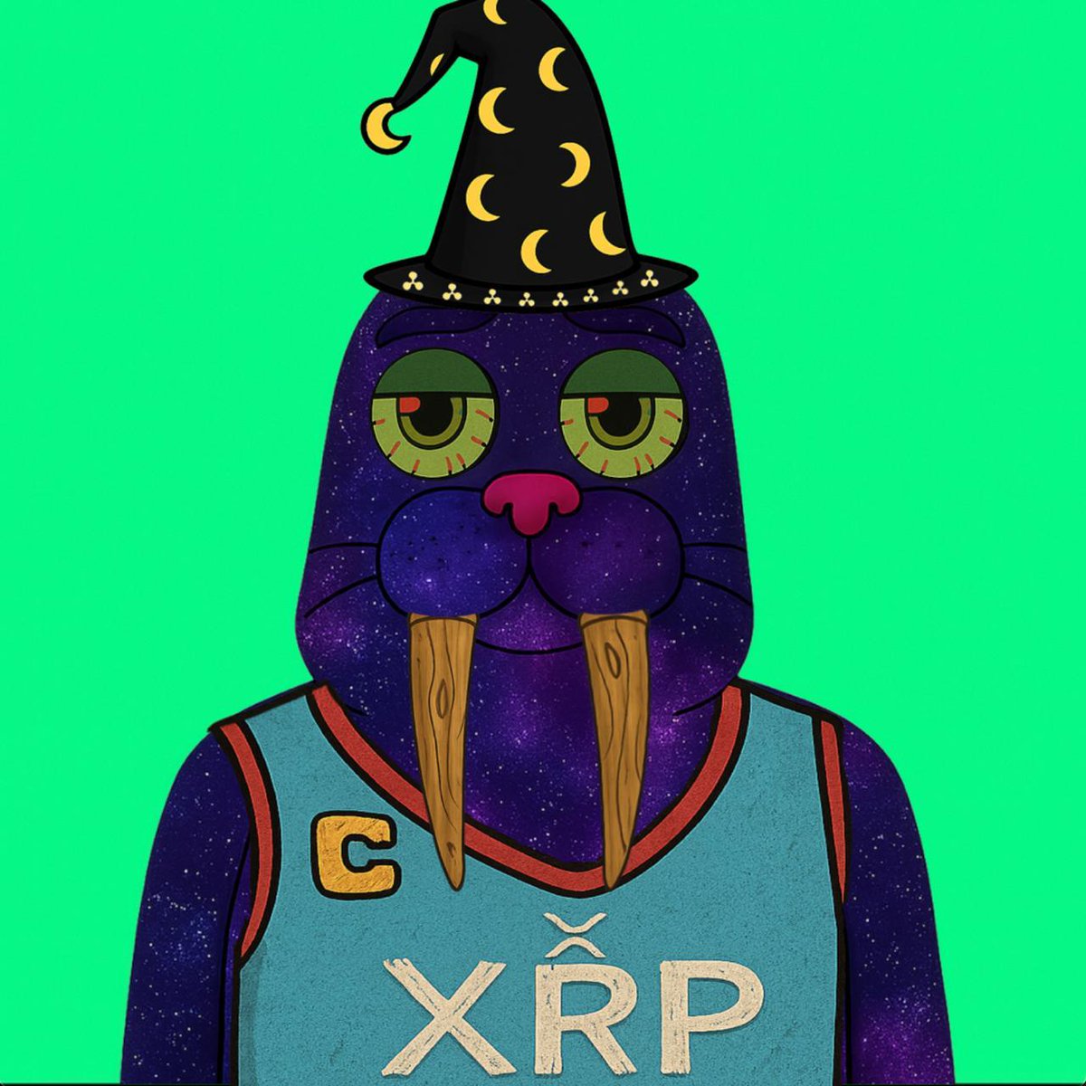 WALRUSxrpl's tweet photo. Skin: Galaxy
Hat: Wizard
Eyes: Zombie
Background: Green
Outift: Jersey
Tusks: Wooden https://t.co/LivEBIksul