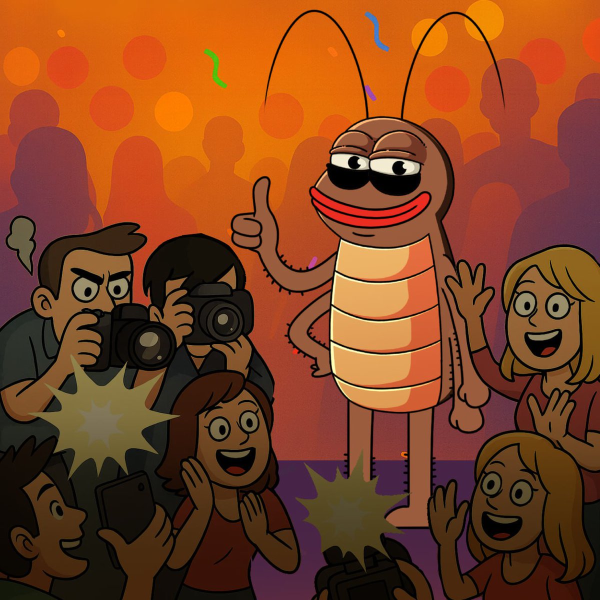 📸 The roach can’t walk two steps without the flashes going wild… fame comes fast when you’re too bullish 🪳