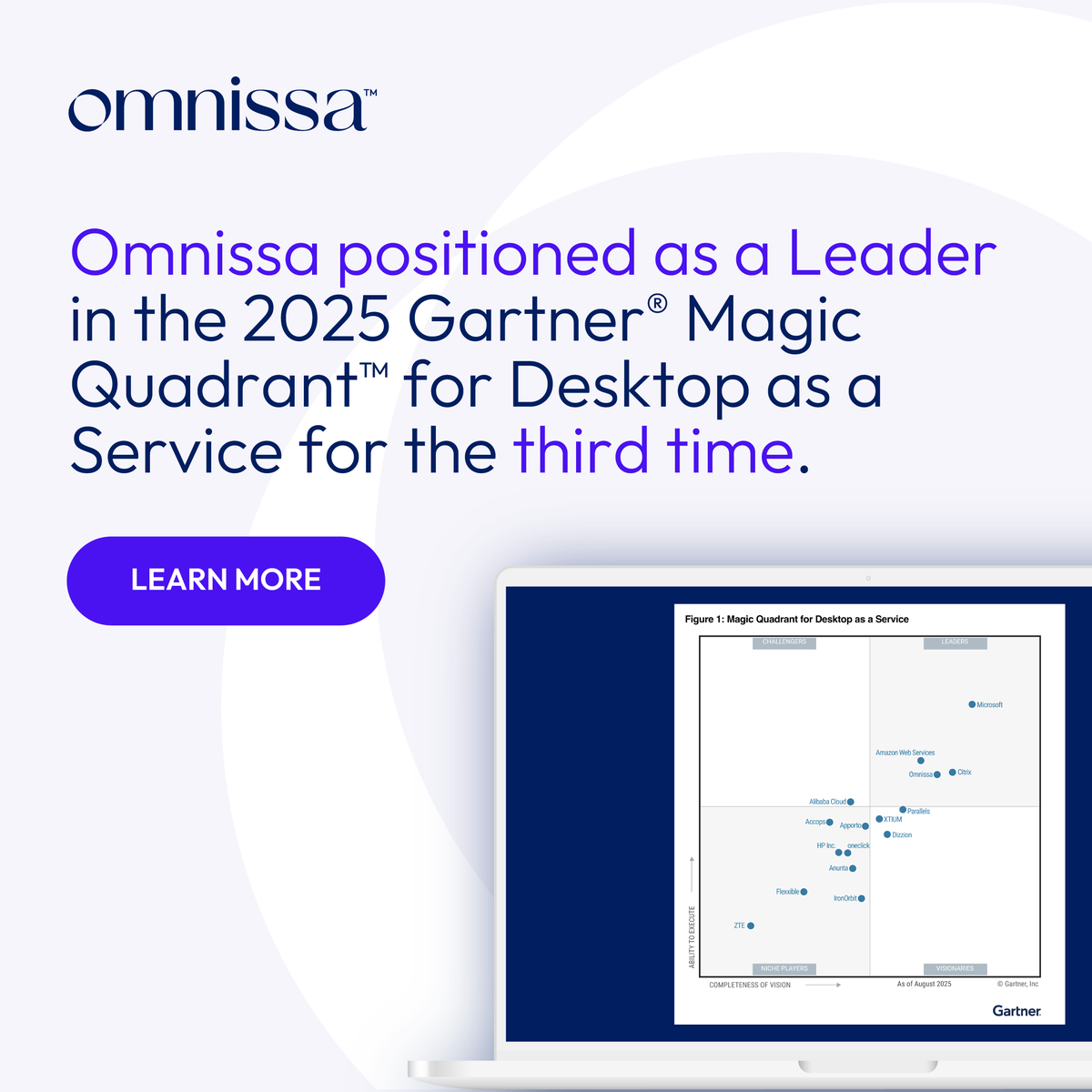 Omnissa is once again a Leader in the Gartner® Magic Quadrant™ for #DaaS!  

Horizon Cloud gives you hybrid flexibility from a single pane of glass—just one reason we believe we're recognized. Click here to get more details. bit.ly/46eyTti