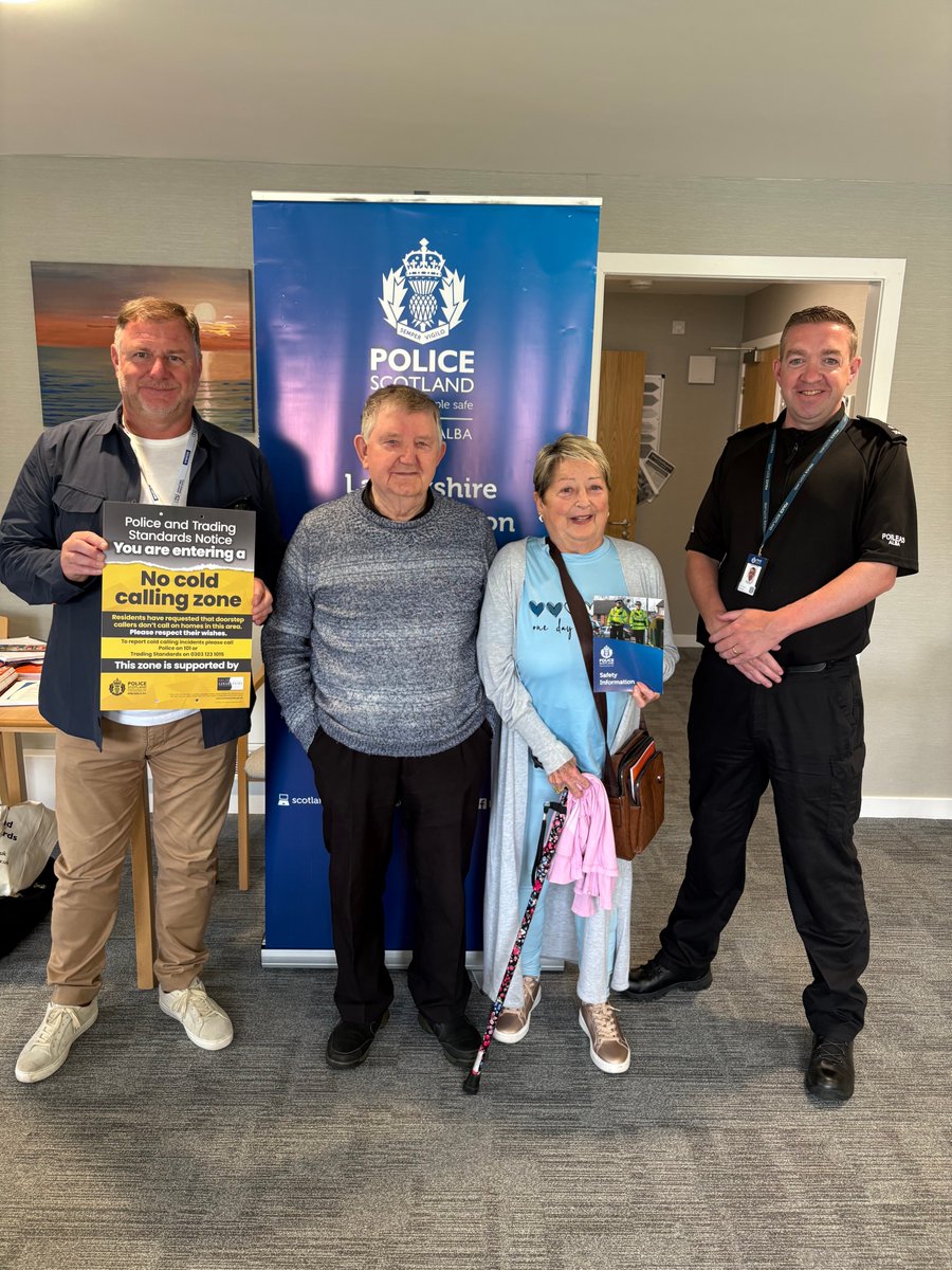 Lanarkshire Preventions officers and South Lanarkshire Council Trading Standards, visited Sheltered Housing complexes, to provide inputs,  issue call blockers and implement the No Cold Calling Zones to help protect residents from bogus callers.