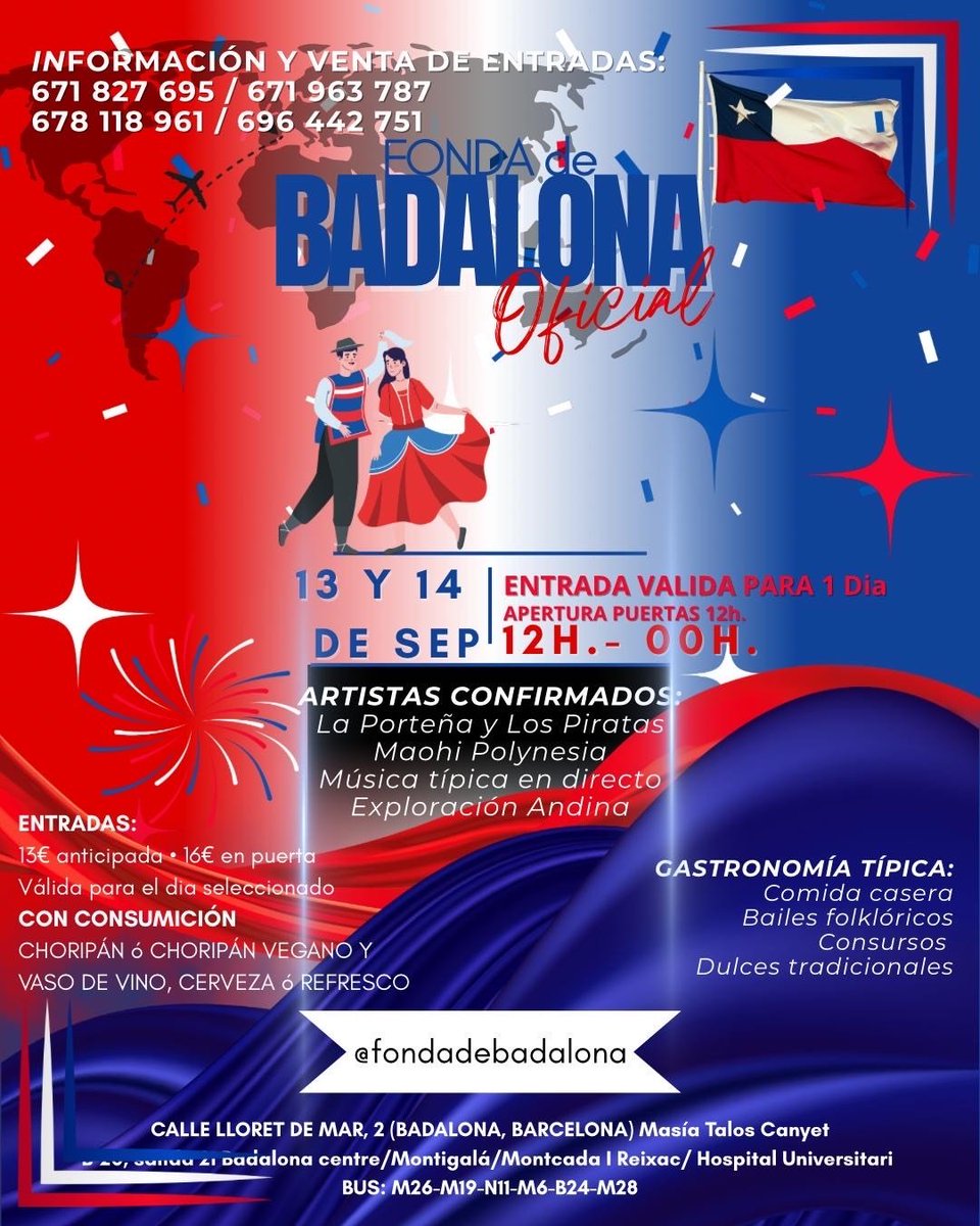 CGChileBCN's tweet photo. 🎊🇨🇱 Partimos con las primeras actividades que nos han compartido:
👉 @fondadebadalona
👉 @lafondadechilebcn
👉 @ceachei_bcn
🙌 ¡¡Sumate para que celebremos juntos y juntas estas Fiestas Patrias!! 💃🕺
✨¡¡Que viva Chile!! 🇨🇱✨
#FiestasPatrias #ChileEnElExterior #Dicoex https://t.co/ro34Qwi6yP