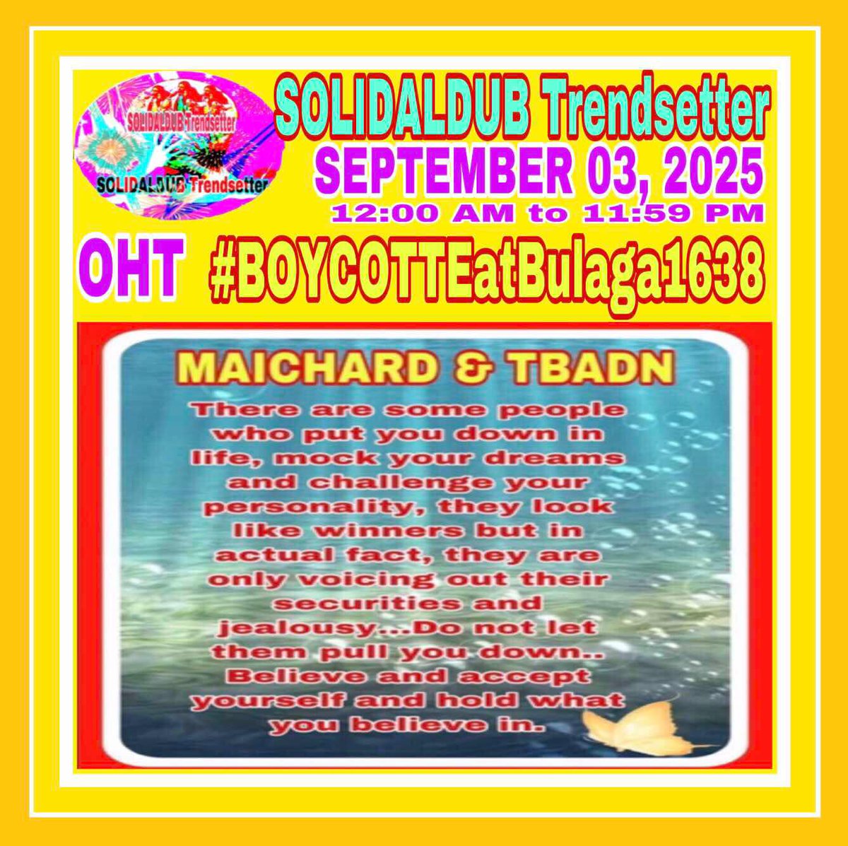 SolidaldubT's tweet photo. TBADN has faced a lot of obstacles but we never gave up
Let's continue d fight 4 TRUTH&amp; HONOR  4 ALDUB
@aldenrichards02
@mainedcm
&amp; the TRUE BLOODED ALDUBNATION. RESPECT BEGETS RESPECT
Our OHT 4 SEPT 03,  2025
ALDUB PA RIN
#BOYCOTTEatBulaga1638
NO TO SOLO PROJS https://t.co/ReWUCj760B