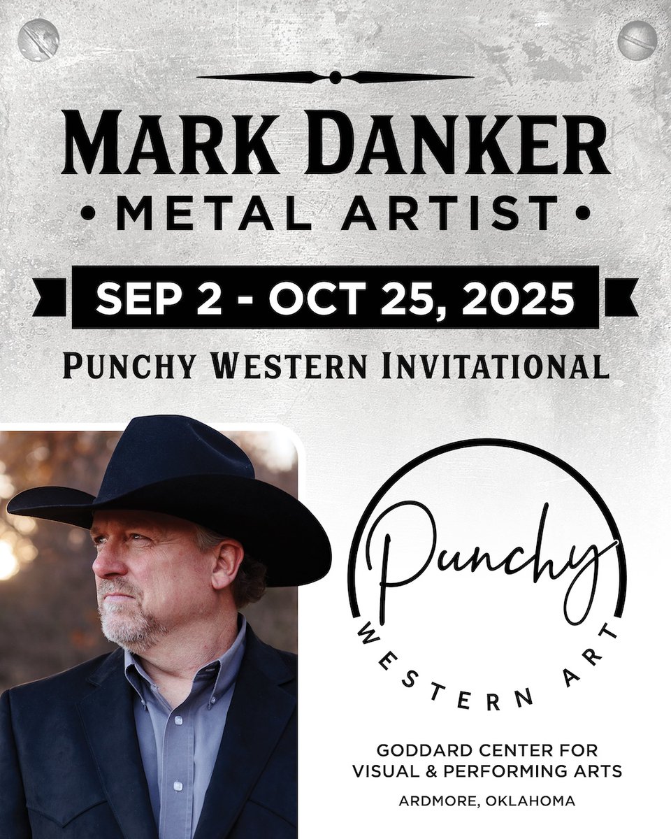 P45Graphic's tweet photo. See sculptures from Mark Danker's collection in the Punchy Western Invitational at The Goddard Center September 2 - October 25, 2025! https://t.co/Qt5ncDfV7o 

#MarkDankerMetalArtist #MetalArt #MetalSculpture #WesternArt #WesternSculpture #OklahomaArtist #p45Graphic #p45metalart https://t.co/MeFgjPrBuP
