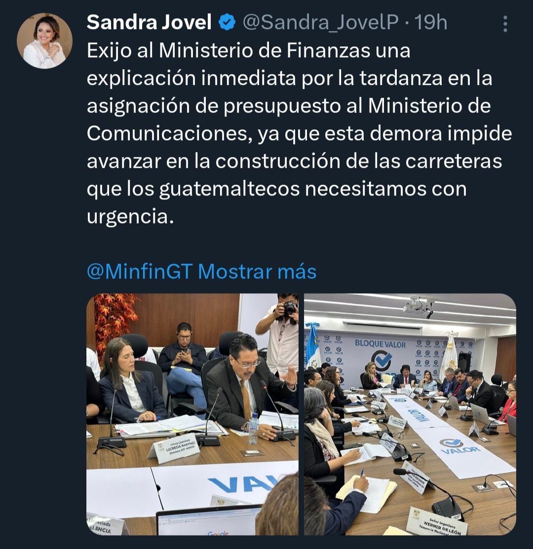 GtLiberal's tweet image. La diputada por #Valor, Sandra Jovel exige al #MINFIN la asignación presupuestaria al #CIV para construcción de carreteras