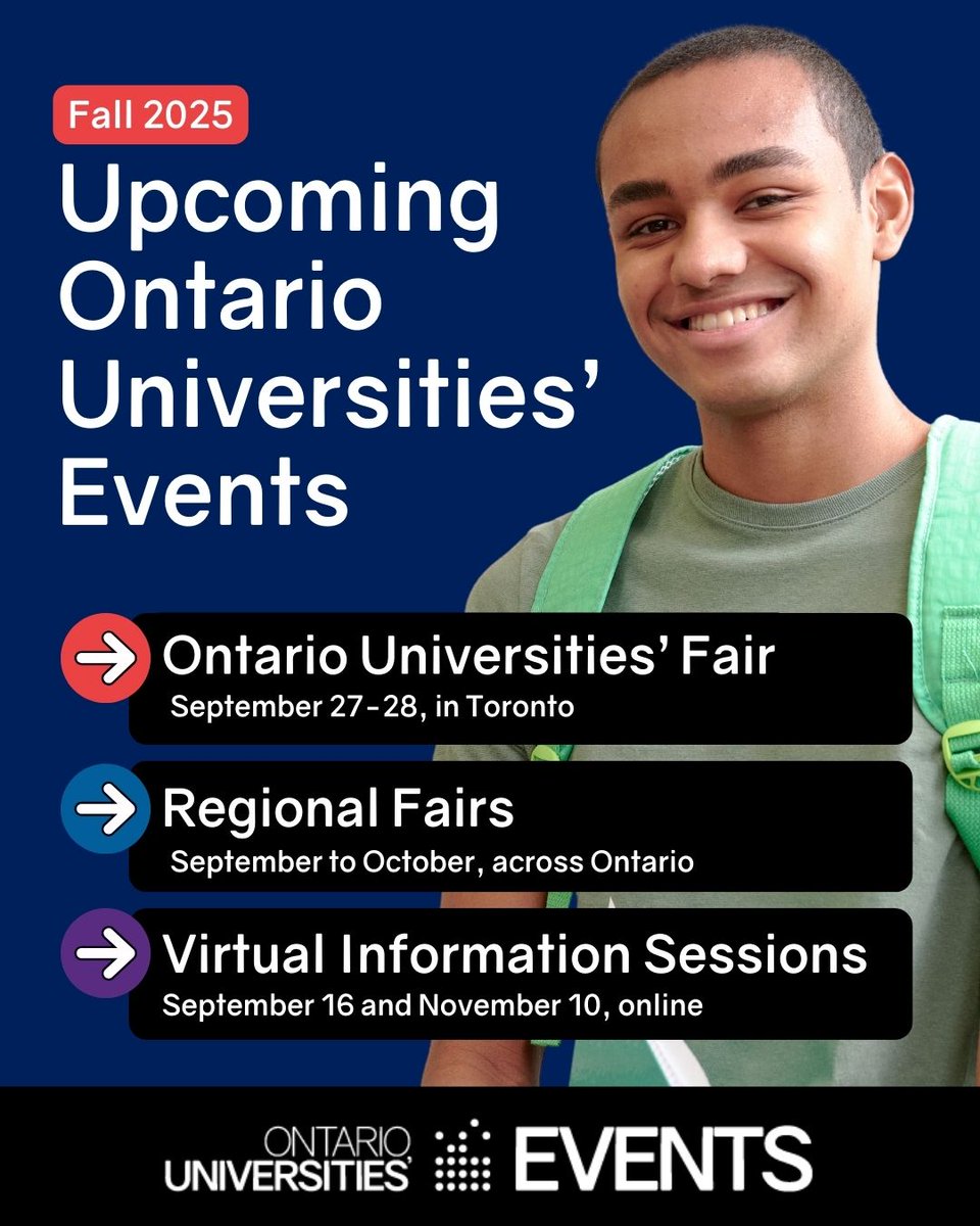 Welcome back to school!

Are you thinking about attending university, but don’t know where to start?

Connect with Ontario universities during our fall events. Learn more at: ouevents.ca.