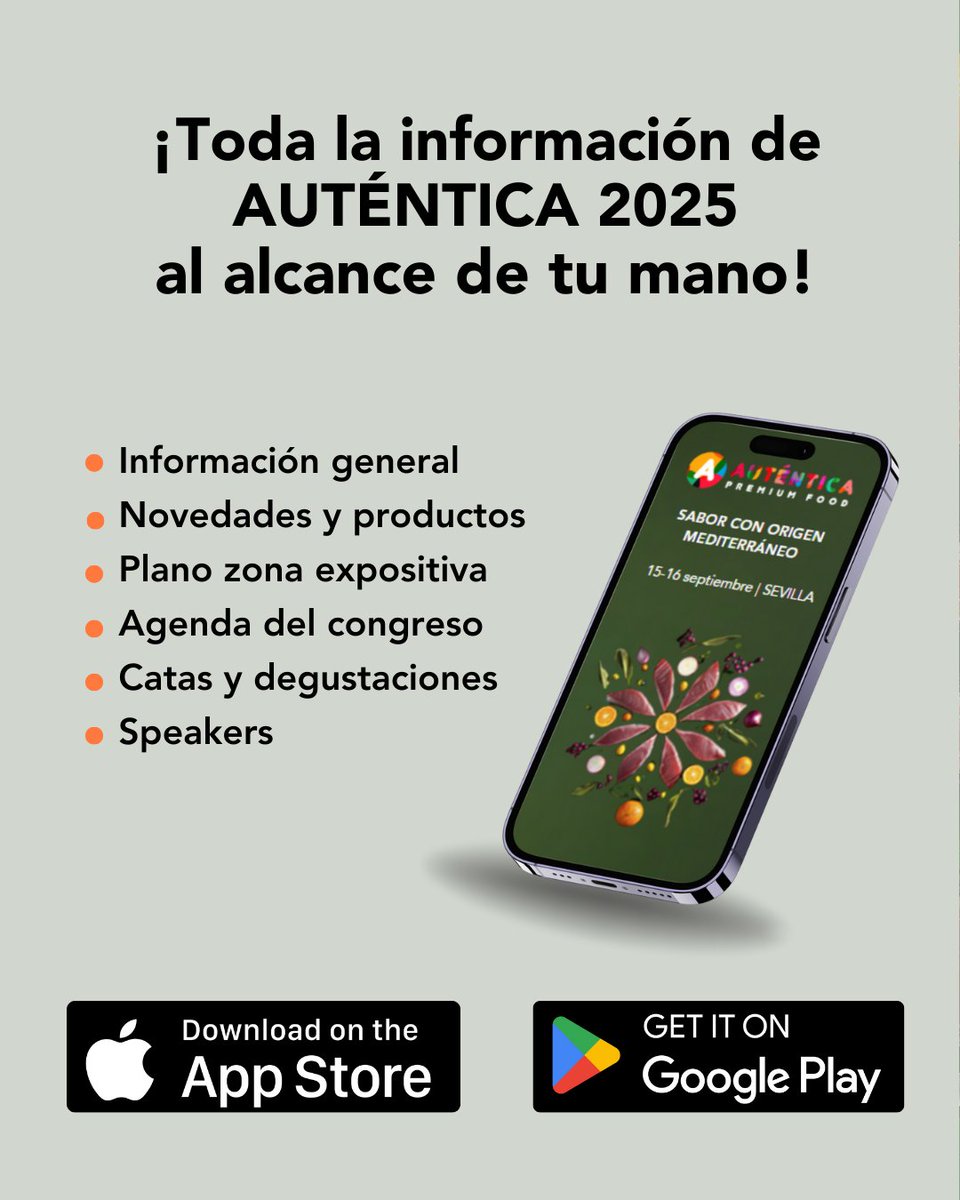 📲 Descárgate la APP oficial de #AUTENTICA2025  

✅ Agenda con +300 ponentes
✅ Novedades y productos
✅ Catas, degustaciones y networking
✅ Plano interactivo

Descárgala ahora 👉 autenticapremium.com/visitar/app-au… 

#APP #IOS #GooglePlay