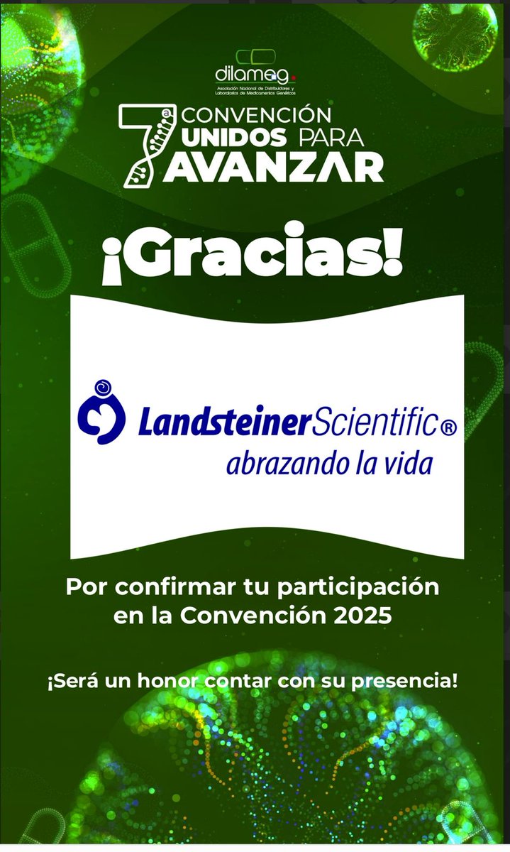 ¡Ya casi iniciamos la 7a. Convención Dilameg 2025 en esta semana! También agradecemos a a Laboratorios Landsteiner <a href="/LandsteinerMx/">Landsteiner Scientific</a>  por su participación. Su trayectoria y compromiso con la salud en México son un gran ejemplo para todos.¡Gracias por sumarse a "Unidos para Avanzar"!