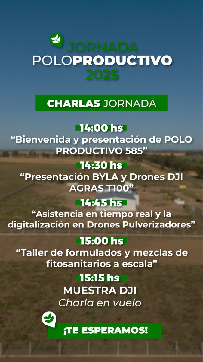 🚜🌱 Te invitamos a “Jornada Polo Productivo 2025”.

El próximo 4 de septiembre (jueves) en el Polo Productivo 585 (Anguil, La Pampa), te invitamos a participar de un #taller de formulados y mezclas de fitosanitarios a las 15 hs.