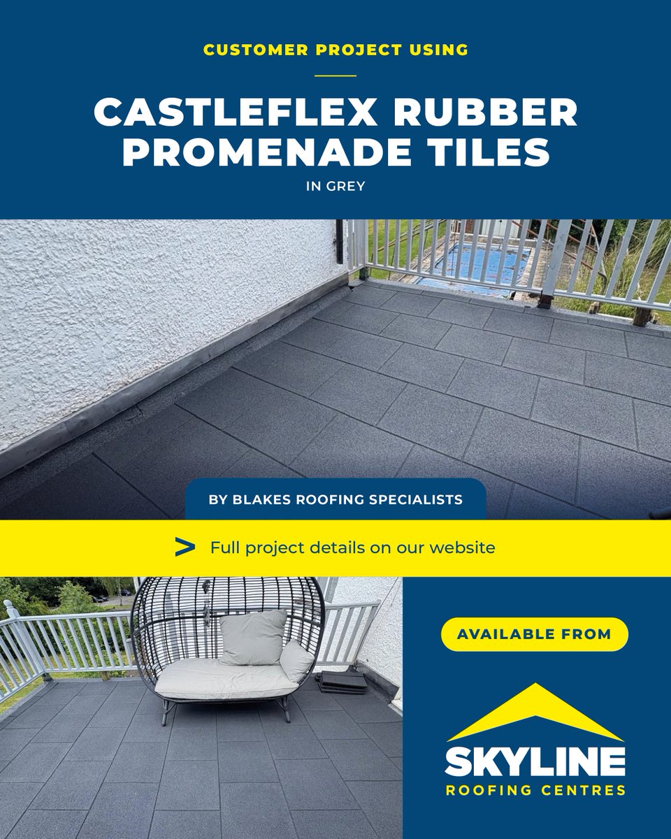 Blakes Roofing Specialists completed this deck in Wembley using Castleflex Rubber Promenade tiles in Grey. Lovely work!

Planning your next roofing project? Our team is here to help with expert advice and top-quality materials - skylineroofing.co.uk

#deck #skylineroofing