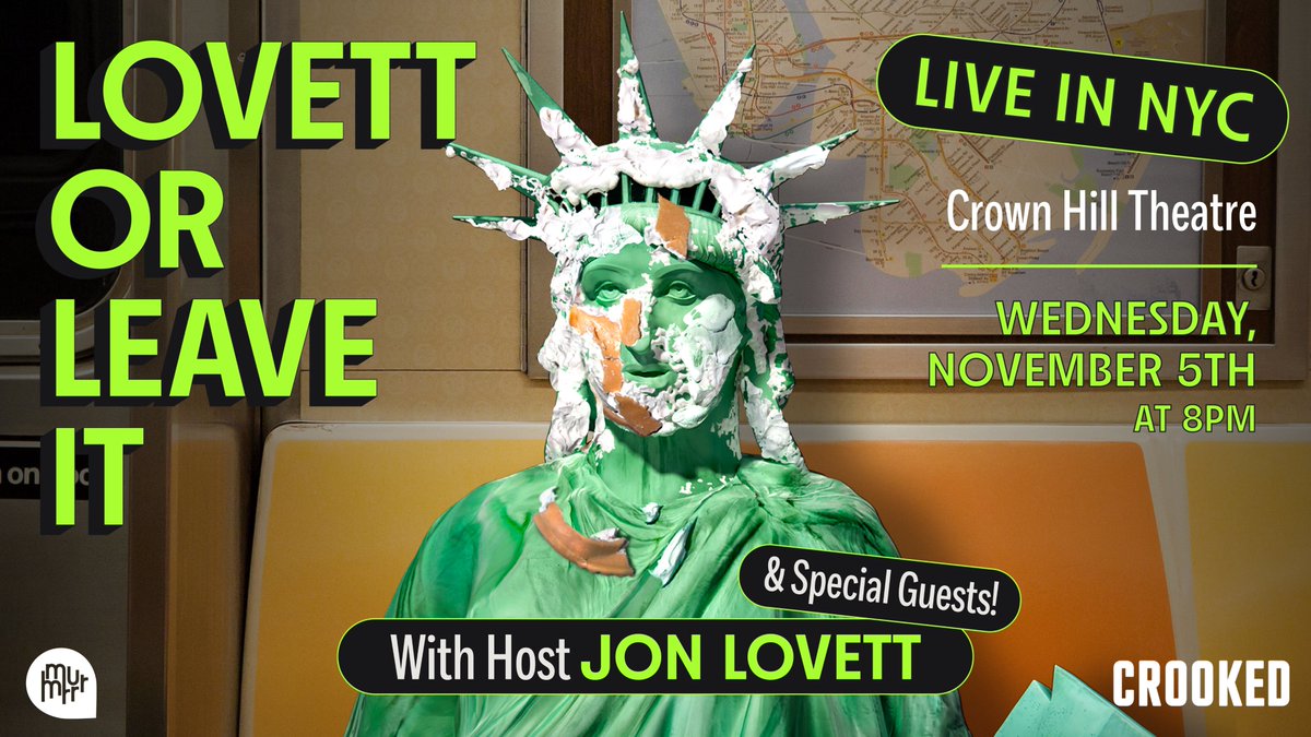 JUST ANNOUNCED ⭐️ Former Obama speechwriter &amp; Pod Save America co-host Jon Lovett (<a href="/jonlovett/">Jon Lovett</a>) brings his hit show Lovett or Leave It to Crown Hill Theatre Nov 5! 

Is it a late-night show? Is it a variety show? Is it a gay fever dream? Yes. 

General sale begins Sat 10AM!🔗.