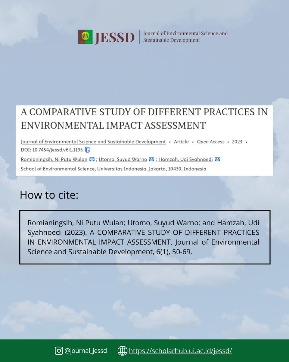 JournalJESSD's tweet image. This research compares the procedural features and environmental and socioeconomic aspect coverage of Indonesia's EIA against the IFC (IFC PS) ESIA.

#JESSD #EnvironmentalScience #SustainableDevelopmentGoal #Research