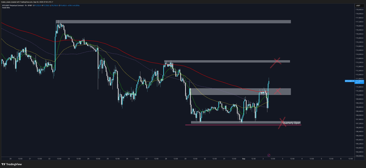 trader_koala's tweet image. $BTC

1. Sweep of Quarterly Open ➡️ Long
2. Retest + H1 EMA200 reclaim ➡️ Long
3. Close above 113.6k ➡️ Leverage long to new ATH

There’s only one direction: up