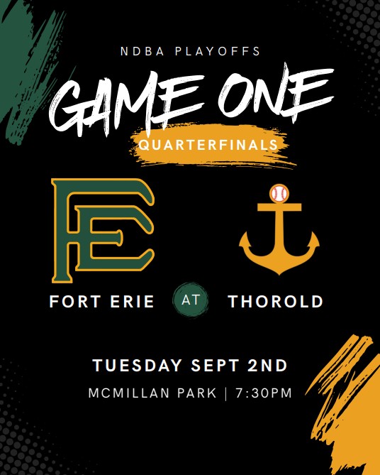 ThoroldAnchors's tweet image. Playoff action is coming to McMillan tonight!!

Game 1 of the NDBA Quarterfinals goes tonight at 7:30pm as we take on the Fort Erie Cannons in a Best of 3 Series.
