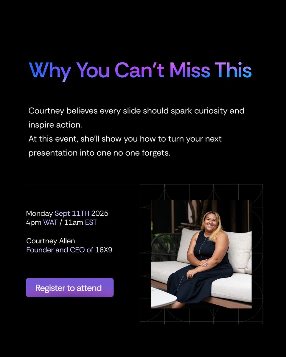 Meet Courtney Allen, CEO of 16X9. She is the woman who makes presentations impossible to ignore.

From shaping Microsoft Office fonts to designing slides downloaded over 100 million times, Courtney has turned presentations into powerful storytelling tools trusted by leaders
