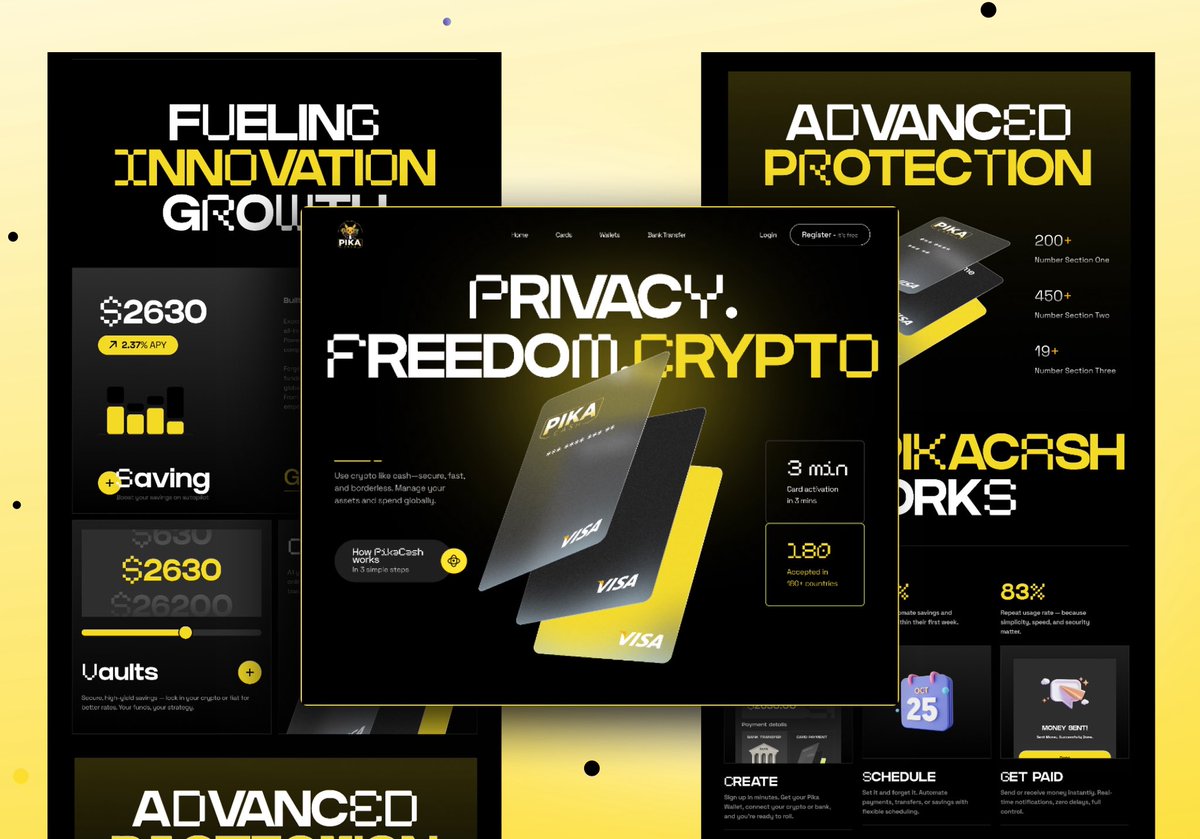 miniwebX's tweet image. Delivered the PikaCash website: custom-built design &amp;amp; responsive development from scratch. 
#CryptoWebsite #BlockchainDesign #CryptoUIUX #UtilityWebsite